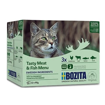 BOZITA Tasty meat & fish menu in jelly Box - šlapias kačių maistas - 12x85g