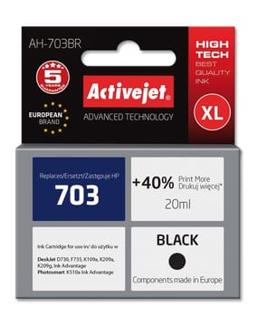 Activejet " " AH-703BR rašalas (pakaitinis HP 703 CD887AE; "Premium"; 20 ml; juodas)