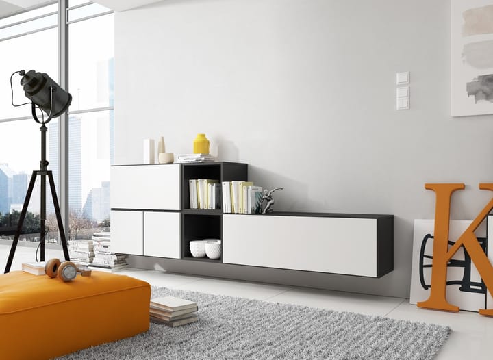Cama ROCO9 CZ/CZ/BI svetainės sekcija Spinta daiktams ir garso / vaizdo technikai laikyti