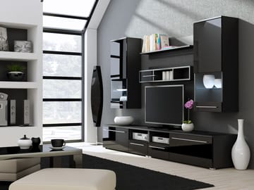 Cama Sieninė spintelė LUNA 260/44/190 juoda/juoda blizgi