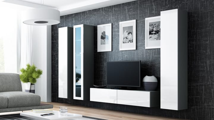Cama VIGO 15 SZ/BI svetainės sekcija Spinta daiktams ir garso / vaizdo technikai laikyti
