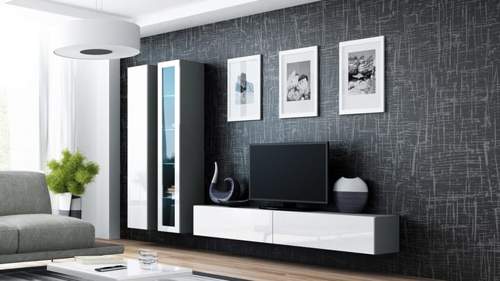 Cama VIGO 3 SZ/BI svetainės sekcija Spinta daiktams ir garso / vaizdo technikai laikyti