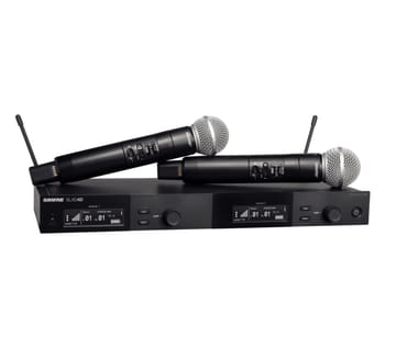 Shure SLXD24DE/SM58-G59 - dviguba skaitmeninė belaidžio ryšio sistema su dviem siųstuvais/rankiniais mikrofonais (470 - 514 MHz)