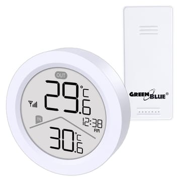 GreenBlue belaidė meteorologinė stotis, vidaus/lauko temperatūra, laikrodis, °C/°F pasirenkama, veikimo nuotolis iki 60 m, GB162