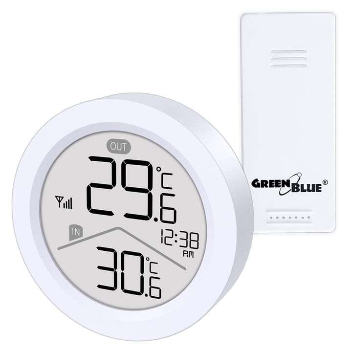 GreenBlue belaidė meteorologinė stotis, vidaus/lauko temperatūra, laikrodis, °C/°F pasirenkama, veikimo nuotolis iki 60 m, GB162