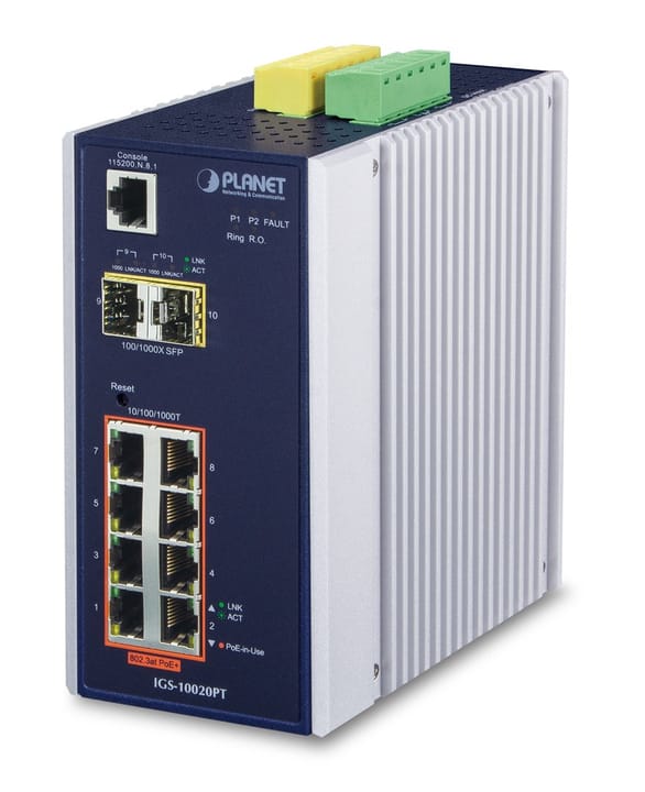 PLANET IGS-10020PT tinklo komutatorius Valdomas L3 Gigabit Ethernet (10/100/1000) Maitinimas per Eternetą (PoE) Mėlyna, Balta