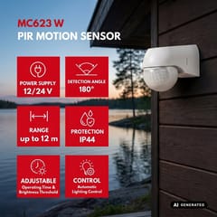 „Maclean“ 12–24 V PIR judesio jutiklis, infraraudonųjų spindulių, IP44, baltas, 12 m veikimo nuotolis, maks. apkrova 60/120 W, MCE623 W 3
