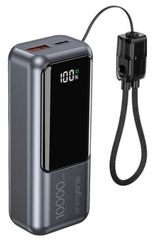Gembird PB10-PD20-LCD-02 Kompaktiška greito įkrovimo išorinė baterija su LCD ekranu, 20 W, 10000 mAh, pilkos spalvos