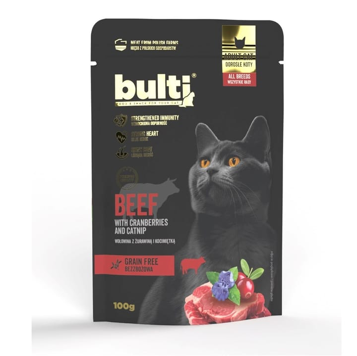 BULTI Superfood malta jautiena su spanguolėmis ir katžole mono - drėgnas pašaras katėms - 100g
