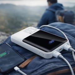Išorinė baterija 10 000 mAh, 2× USB, 1× USB-C 22,5 W, QC4+, LCD ekranas, balta 7