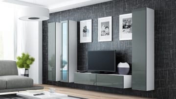 Cama VIGO 15 BI/SZ svetainės sekcija Spinta daiktams ir garso / vaizdo technikai laikyti