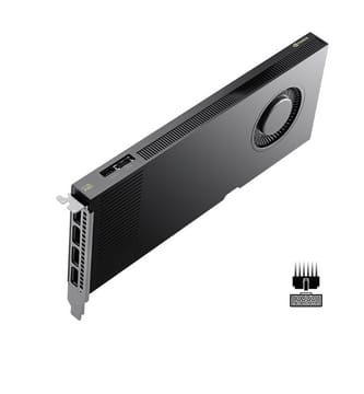 PNY RTX PRO 4000 Blackwell, 24 GB GDDR7 ECC 192 bitų, 140 W, PCI Express 5.0 x16, 4 x Display Port 2.1, ATX laikiklis, 1 x CEM5 16 kontaktų maitinimo kabelis, FHML vieno lizdo, maža dėžutė