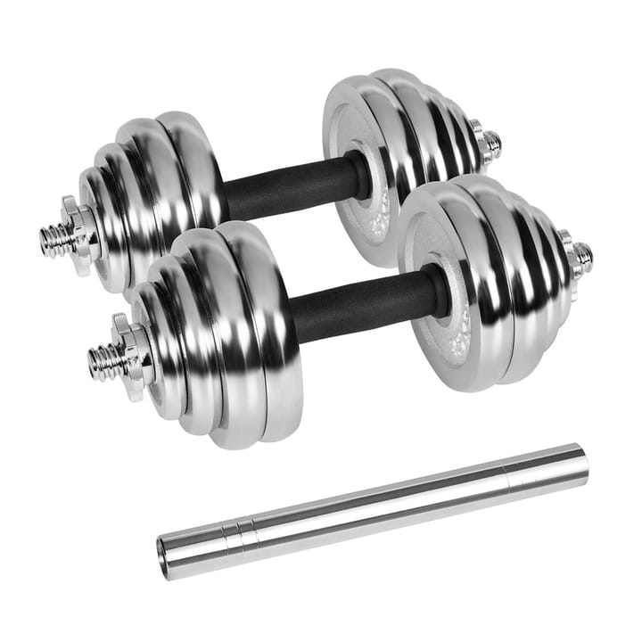 REBEL ACTIVE chromuoti reguliuojamo svorio hanteliai dėkle, 30 kg, su štanga