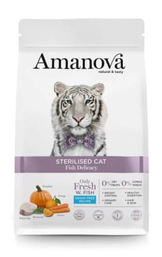 AMANOVA Adult Cat Sterilised Fish Delicacy - sausas kačių maistas - 1,5kg