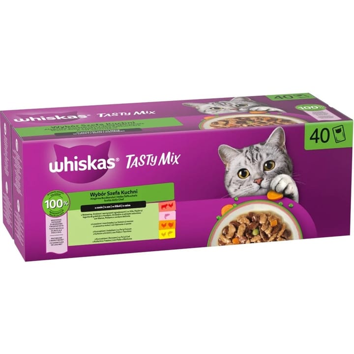 WHISKAS Tasty Mix šefo pasirinkimas padaže – šlapias kačių ėdalas – 40x85g