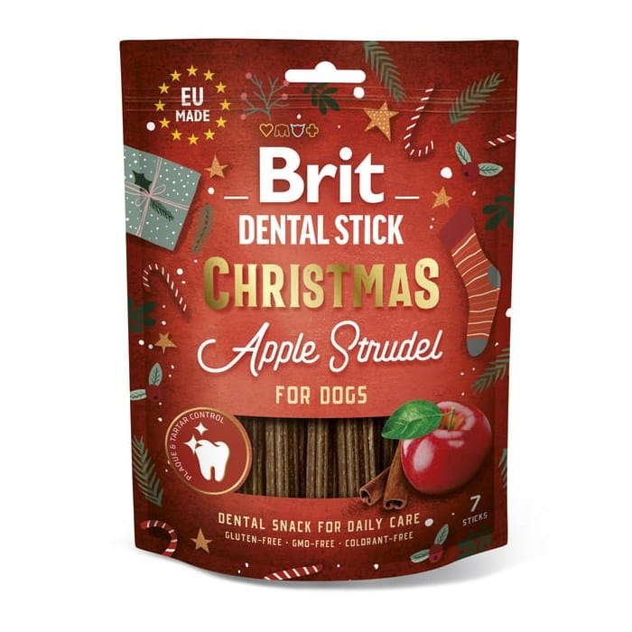 BRIT Christmas Dental Stick Dog Apple strudel - skanėstas šuniui - 251g