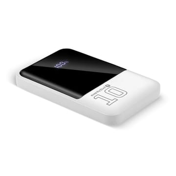 Išorinė baterija 10 000 mAh, 2× USB, 1× USB-C 22,5 W, QC4+, LCD ekranas, balta