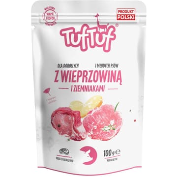 TUF TUF su kiauliena ir bulvėmis - drėgnas pašaras šunims - 500g