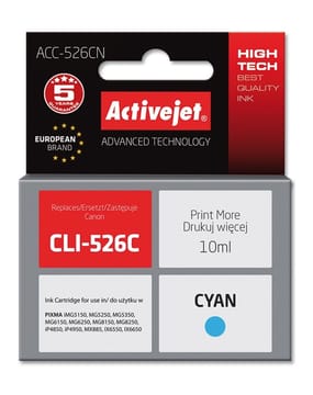 Activejet rašalas ACC-526CN (Canon CLI-526C pakaitalas; Supreme; 10 ml; mėlynos spalvos)
