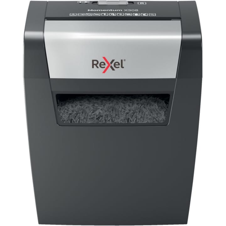 Rexel Momentum X308 dokumentų naikiklis Smulkinimas mažais gabalėliais Juoda, Pilka