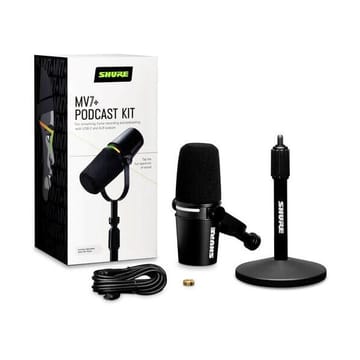 Shure MV7+-K-BNDL - mikrofonas su XLR/USB-C jungtimi, juodas + stalinis stovas GATOR