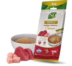 FARMINA N&D Prime Cat Cream su vištiena ir tunu suaugusioms katėms – skanėstas katėms – 4 × 15 g 2
