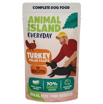 ANIMAL ISLAND Everyday Turkey pulled fillets in broth - drėgnas ėdalas šunims - 150g