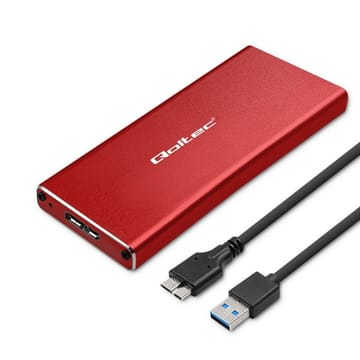 Qoltec 51831 Korpusas | M.2 SSD diskas | SATA | NGFF| USB 3.0 | Super greitis 5Gb/s | 2TB | Raudona
