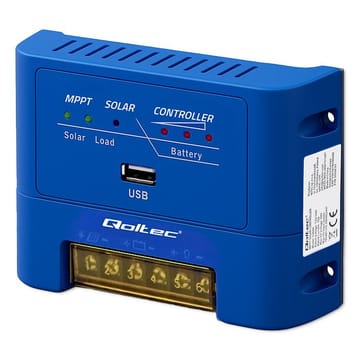 Qoltec 53671 Saulės įkrovimo valdiklis MPPT 15A, skirtas maitinti nuolatinės srovės vartotojus ir įkrauti 12V / 24V | LiFePO4 akumuliatorius