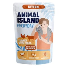 ANIMAL ISLAND Everyday Kitten Turkey with veal in broth - šlapias kačių maistas - 85g