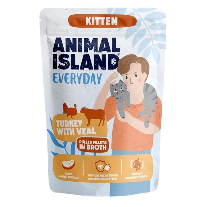 ANIMAL ISLAND Everyday Kitten Turkey with veal in broth - šlapias kačių maistas - 85g