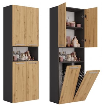 Topeshop NEL 2K DK ANT/ART KP vonios kambario spintelė Grafitas, Ąžuolas