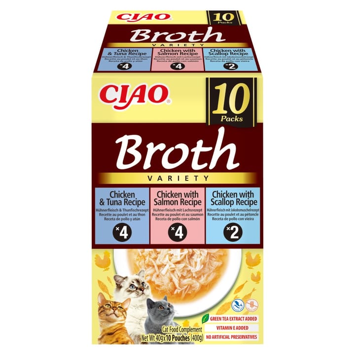 INABA Ciao Broth with chicken, salmon, tuna and scallop - skanėstas katėms - 10x40g