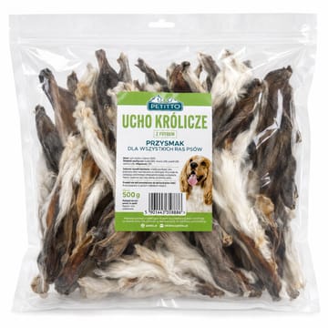 PETITTO Rabbit ear with fur Mono - skanėstas šuniui - 500g