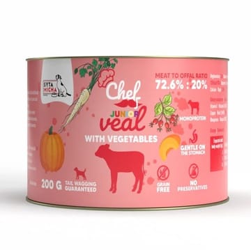 SYTA MICHA Chef Junior Veal with vegetables Mono - drėgnas ėdalas šunims - 200g