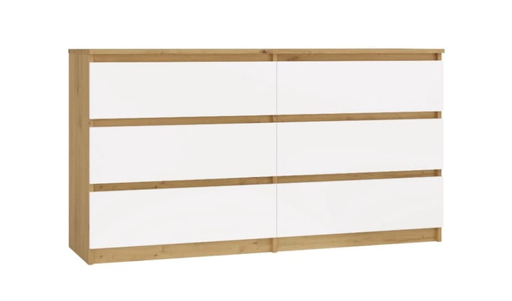 M6 MALWA KOMODA 140 CM 6 STALČIAI ĄŽUOLAS ARTISAN/BALTA