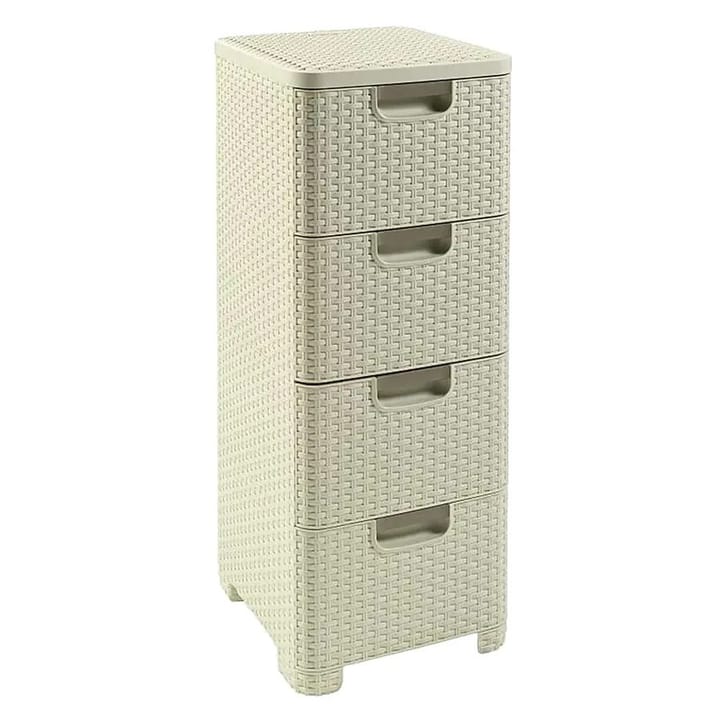Lentyna su stalčiais 4 × 14 l CURVER Rattan 209907, kreminė