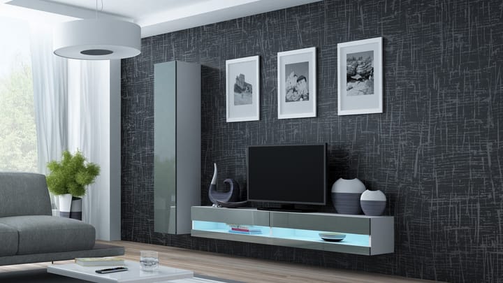 Cama VIGO NEW9 BI/SZ svetainės sekcija Spinta daiktams ir garso / vaizdo technikai laikyti
