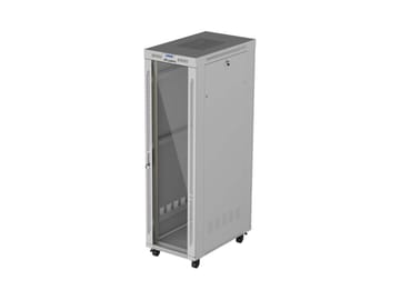 PASTATOMA 19" 42U 600 × 1000 PILKA RACK SPINTA SU STIKLINĖMIS DURIMIS IR LCD EKRANU, LANBERG (FLAT PACK)