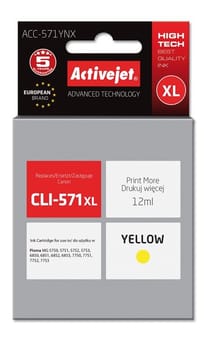Activejet ACC-571YNX (Canon CLI-571Y XL pakaitalas; Supreme; 12 ml; geltonos spalvos)