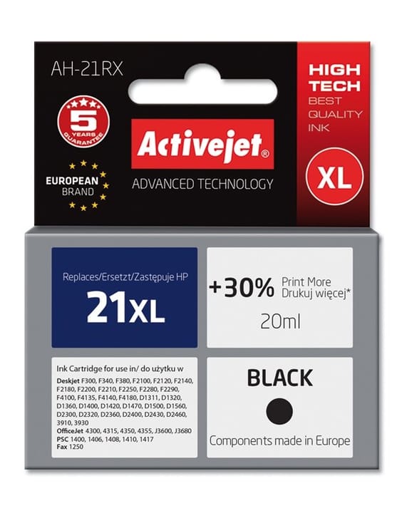 Activejet " AH-21RX" rašalas (pakaitinis HP 21XL C9351A; "Premium"; 20 ml; juodas)