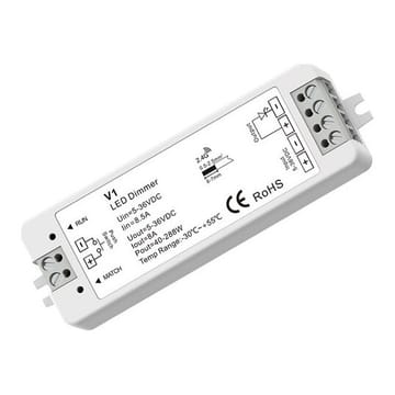 V1 nuolatinės įtampos valdiklis 5–36 V, 1x 8 A, Push-Dimm