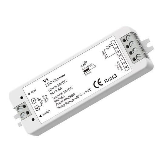 V1 nuolatinės įtampos valdiklis 5–36 V, 1x 8 A, Push-Dimm