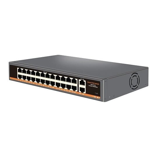 PoE šakotuvas 24x100Mbps PoE+ 2x Gigabit UPLINK, 400 W