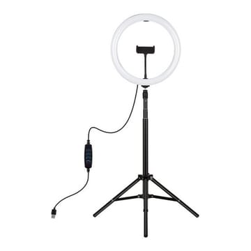 LED žiedinė lempa 30cm su trikoju stovu iki 1.65m ir telefono laikikliu, USB