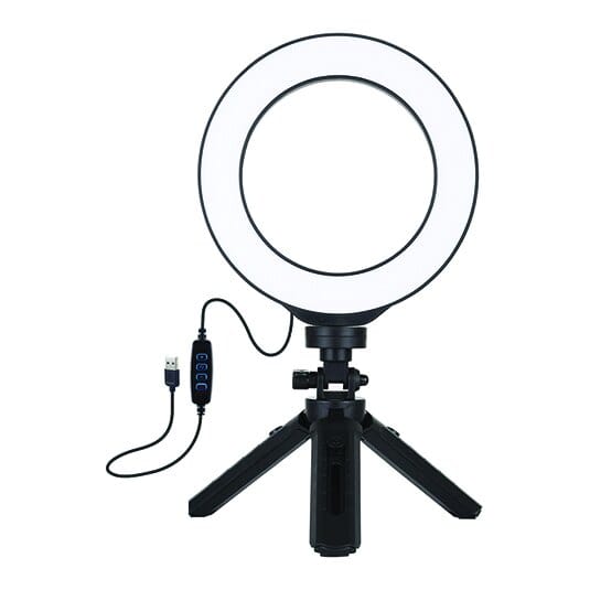 LED žiedinė lempa 16cm, su trikoju stovu 12-14.5cm, USB