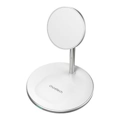 Belaidis įkroviklis CHOETECH, 15 W, 2in1, magnetinis, baltas su stovu
