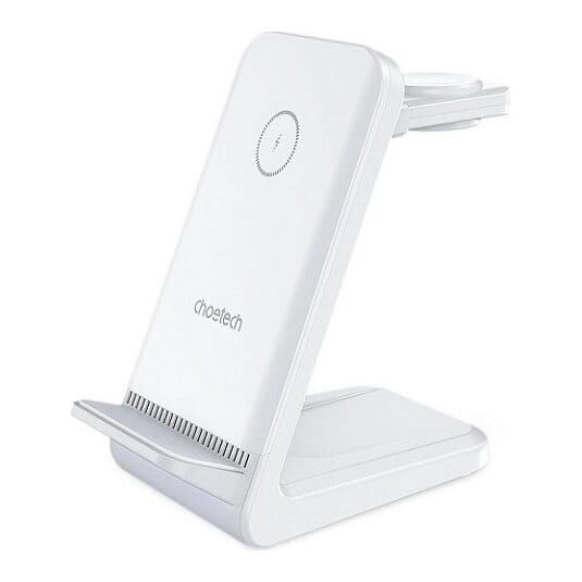 Belaidis įkroviklis CHOETECH, 15 W, 3in1, baltas su stovu