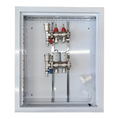 Grindinio šildymo kolektorius 2 kontūrų su terminėmis pavaromis NC AC230 V ir debitomačiais