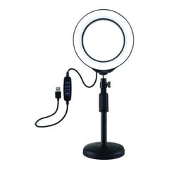 LED žiedinė lempa 16cm, su stovu 18-28cm, USB